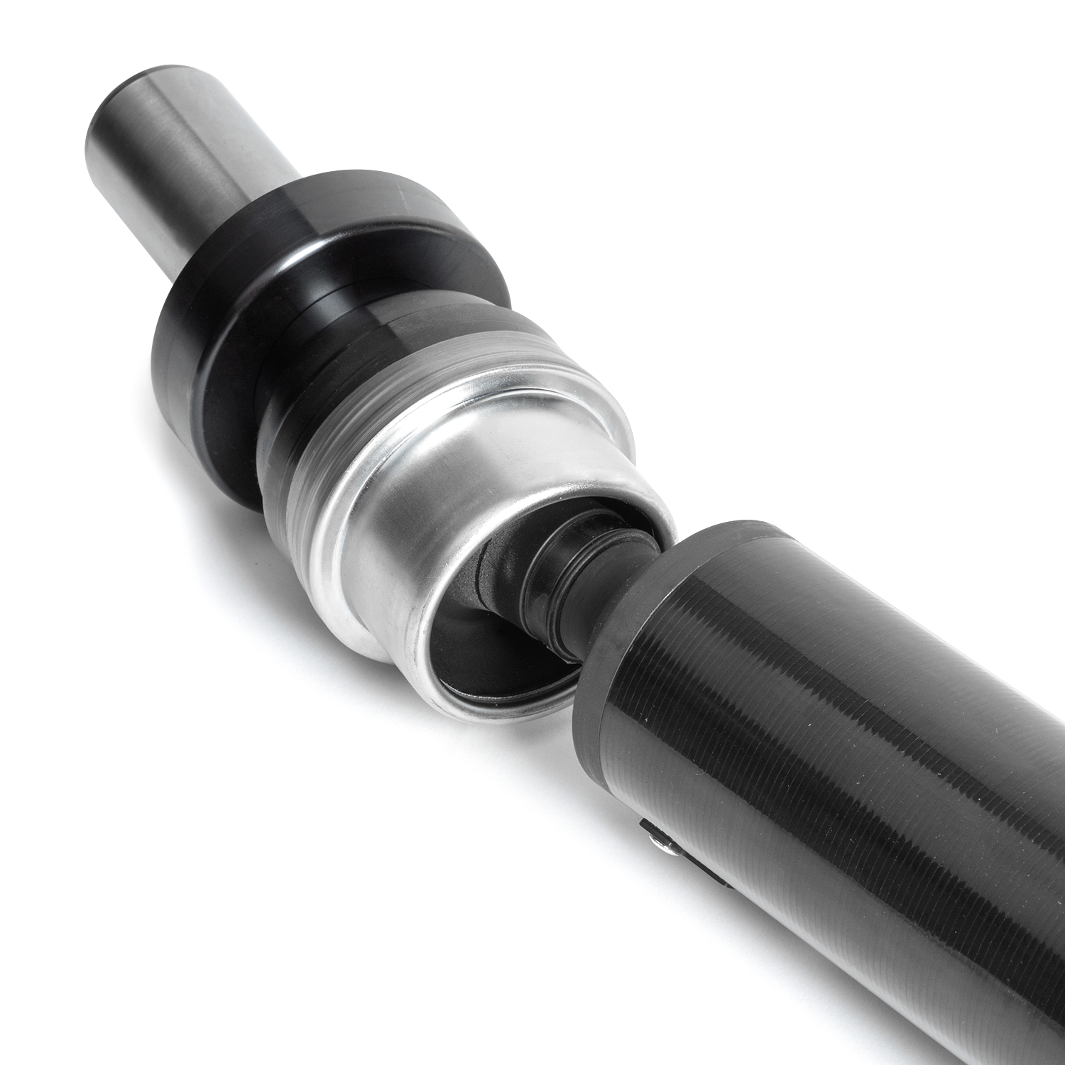 Angled detail of the TR-DS1000 steel shaft, aluminum coupling and Toray T700 carbon fiber tube